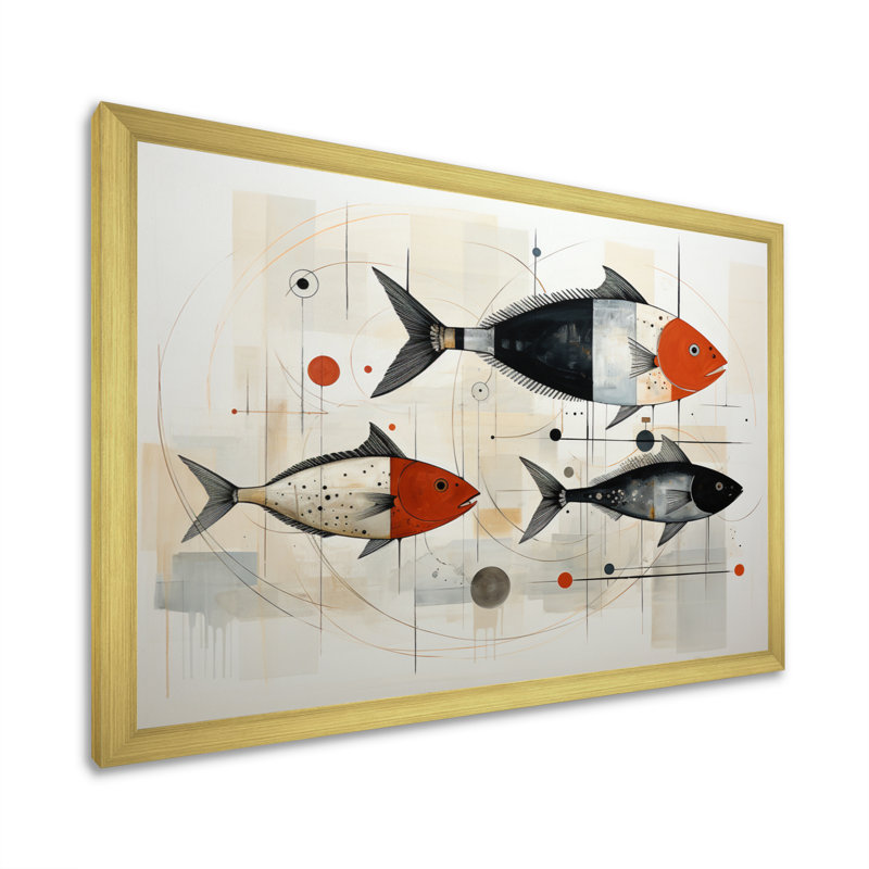 " Fishing Minimalist Marine ", Gold Single Picture Framed, 30" H x 40" W x 1.5" D
