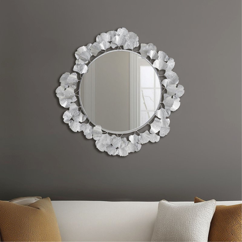 Miroir mural rond 30,5 "Gingko, Argent