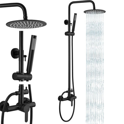 Pomme de douche 8 pouces et douchette à main DIDADI, ensemble de douches d'extérieur SUS304 Ensemble de douche à pluie en acier inoxydable, fixation murale haute pression 2 fonctions doubles, poignée simple, noir mat