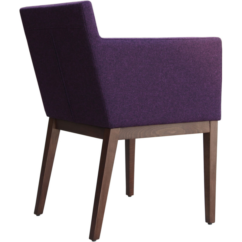 Harput Wood Solid Back Arm Chair, Walnut, Deep Maroon Wool