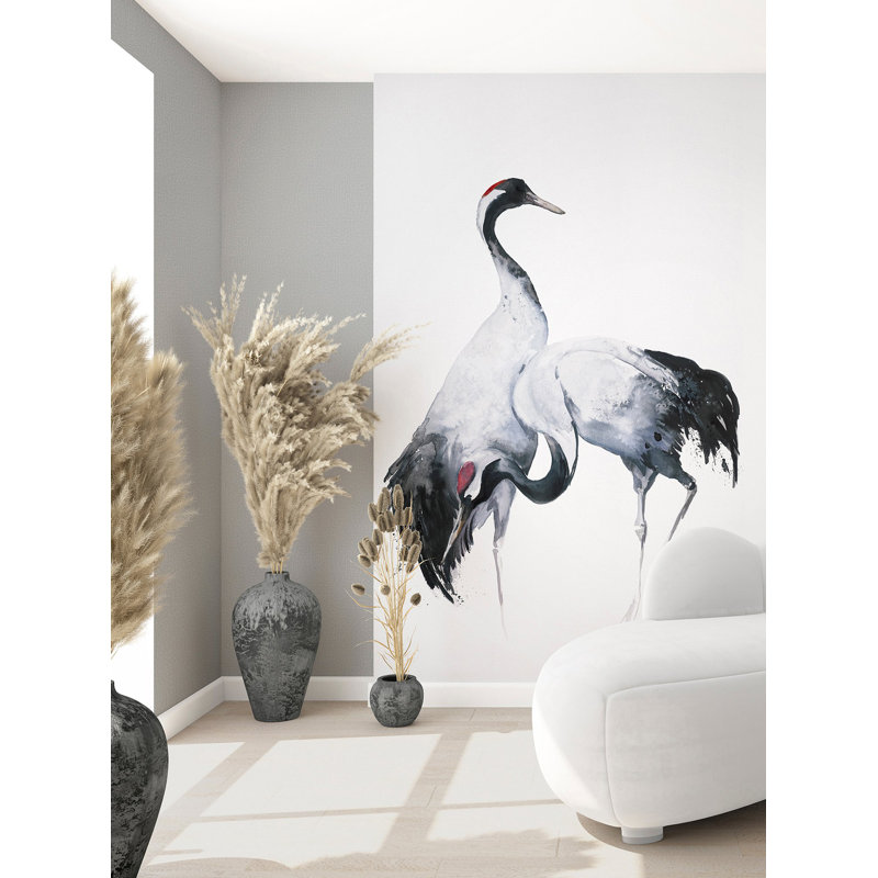 Kumano Two Painted Crane 3-Panel Wall Mural