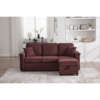 Canapé modulaire en L avec rangement coulissant, repose-pieds, oreillers, charge USB, porte-gobelet et conception convertible pour salon et appartement