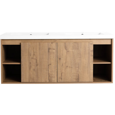 Wall Mounted Bathroom Vanity With Double Sink And Door - Fashionable Appeal Modern & Soft Closing Sleek Design