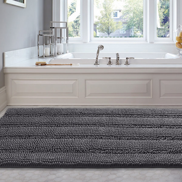 Egista Solid Color Bath Rug Ebern Designs Color: Dark Gray, Size: 43 L x 24 W