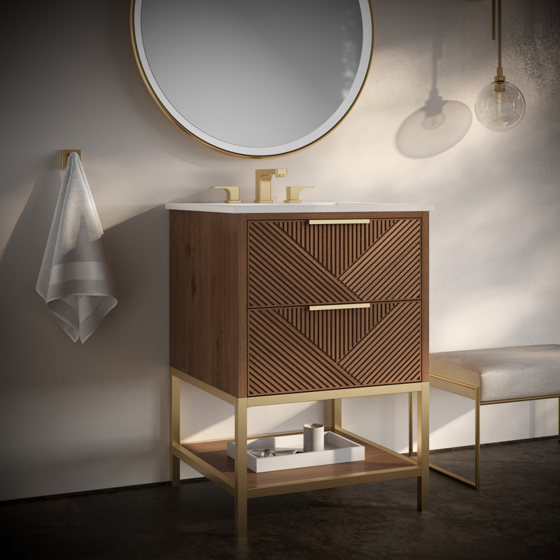 Ensemble de meuble-lavabo 24 po Diamond, Quartz blanc, Noyer, Laiton satiné