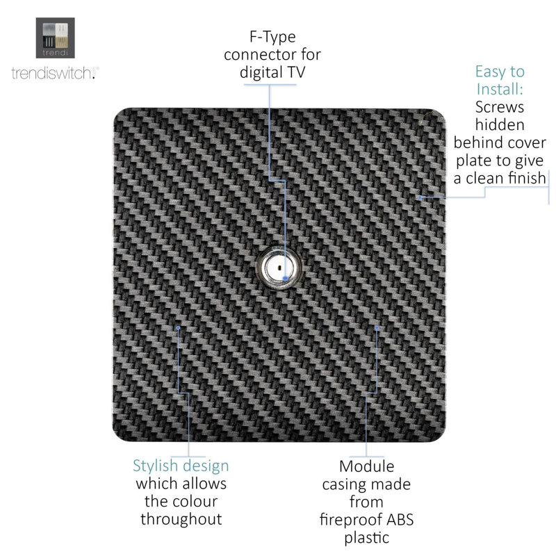 Trendi Switch 1 Gang Male F-Type Satellite Television Socket, Carbon Fibre
