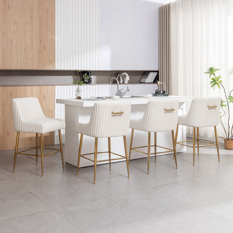 Tufted Velvet Counter Stool, Beige