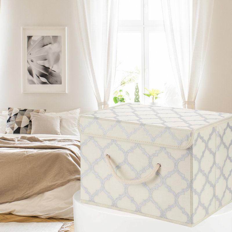 Marlow Home Co. Fabric And Canvas Storage Fabric Decorative Bin, Pack of 2, Cream