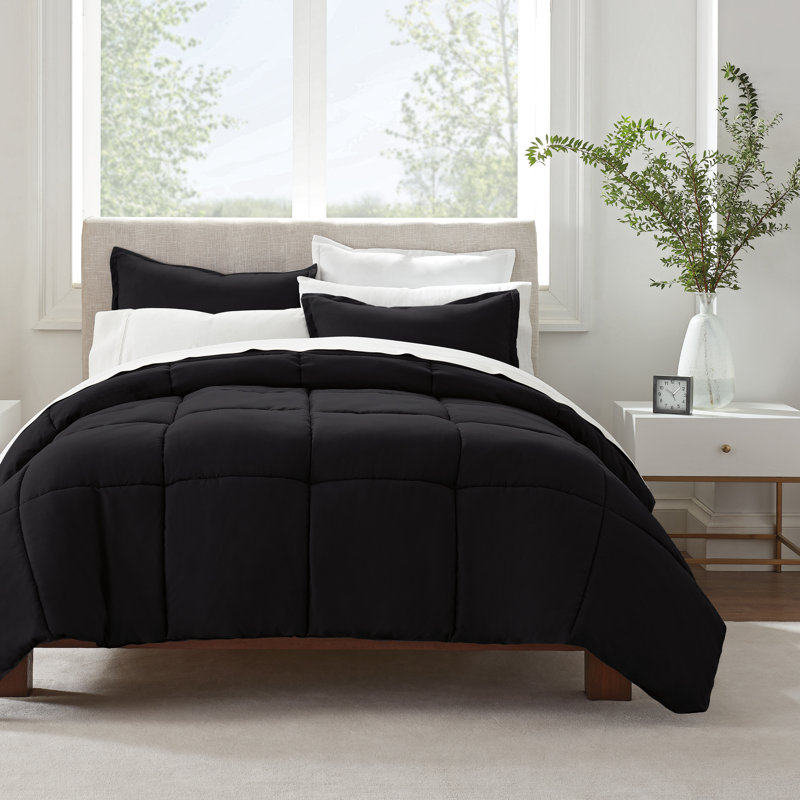 Microfiber 3 Piece Comforter Set, Black, Queen Comforter + 2 Shams