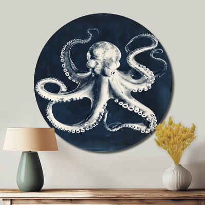 Octopus in Prussian Blue I - Cyanotype Metal Art Print