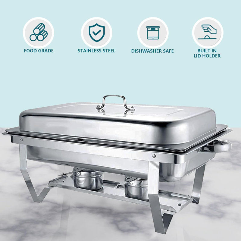 Chafing Dish Buffet Set 8 Qt 4 Pack Stainless Steel,buffet Servers And Warmers Chaffing Servers With Covers Folding Stand Food Warmer For Parties Buffets
