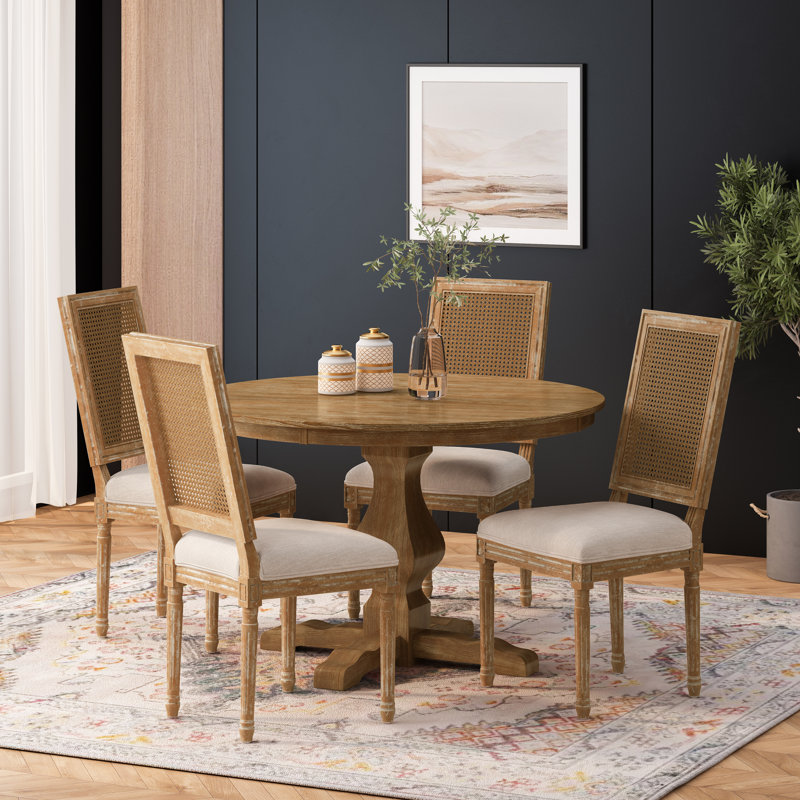 Burslem 4 - Person Pedestal Dining Set, Natural, Natural, Natural/Beige