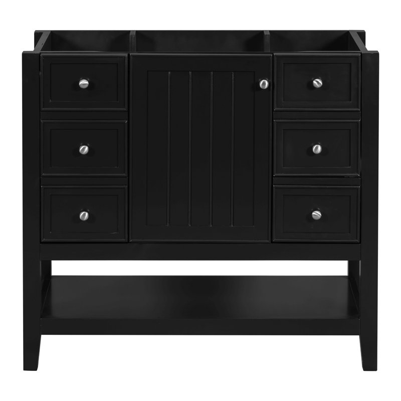 Meuble-lavabo 36 po sans lavabo, base d'armoire seulement, une armoire et trois tiroirs, Noir