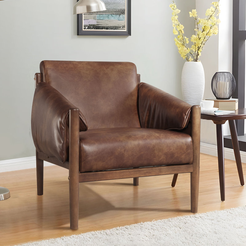 Jahzir 27.6" W Vegan Leather Upholstered Armchair, Brown