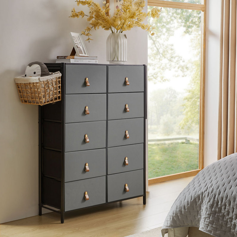 Amanda 35"W Morden 10 Drawer Storage Dresser, Dark Gray