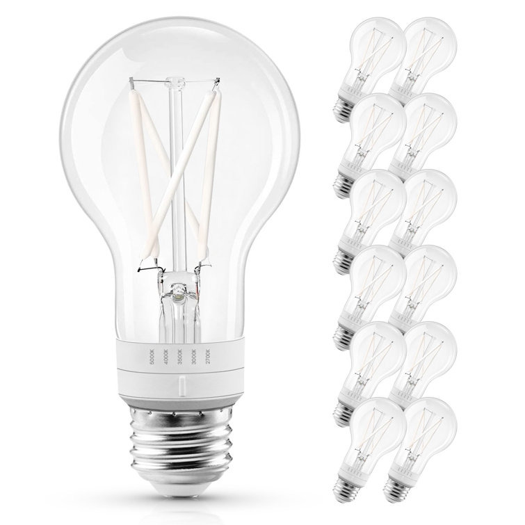 Luxrite Vintage A19 LED Light Bulb 7W=60W 5CCT 2700K 3000K 3500K 4000K 5000K Dimmable 800 Lumens, Standard LED Edison Bulb UL Listed, E26 Base 12 Pack