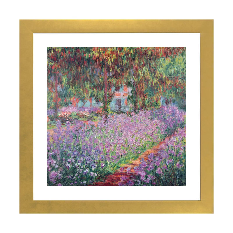 "Le jardin de l’artiste à Giverny" par Claude Monet 1900, reproduction d’art, H 16 po x l 16 po x p 1 po, Papier encadré doré