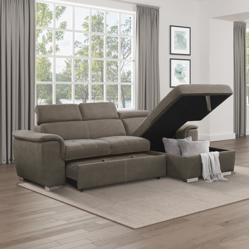 Canapé-lit modulaire et contemporain convertible 2 pièces Janiaha, Microfibre / microsuède taupe