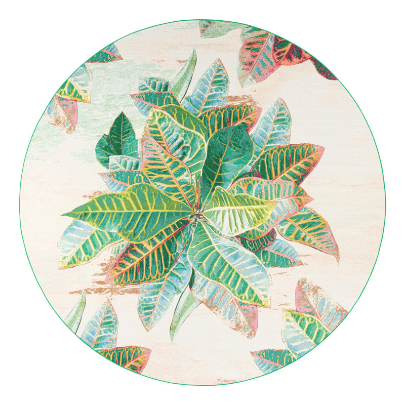 Firman Washable Floral Power Loomed Indoor / Outdoor Area Rug, Round 10'