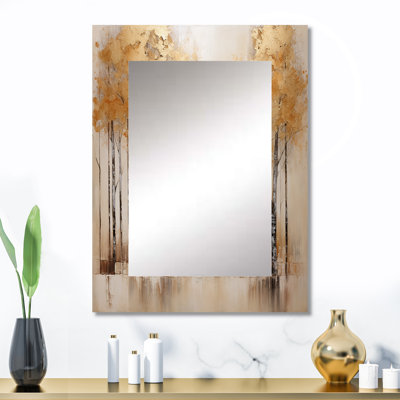 Minimalisme beige et doré forêt - miroir mural décoratif forêt, miroir traditionnel, impression d'art en métal
