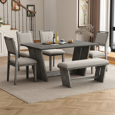 Ensemble de 6 tables de salle à manger 6 pièces pour 6 personnes, ensemble de table de cuisine en bois de 60 po et 4 chaises