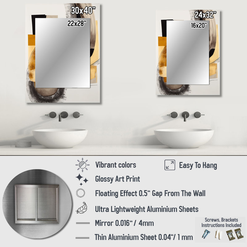 Glam Art Deco Abstract IV - Abstract Mirror, Black Unique Wall Mirror, Printed Metal Art, 32" x 24"