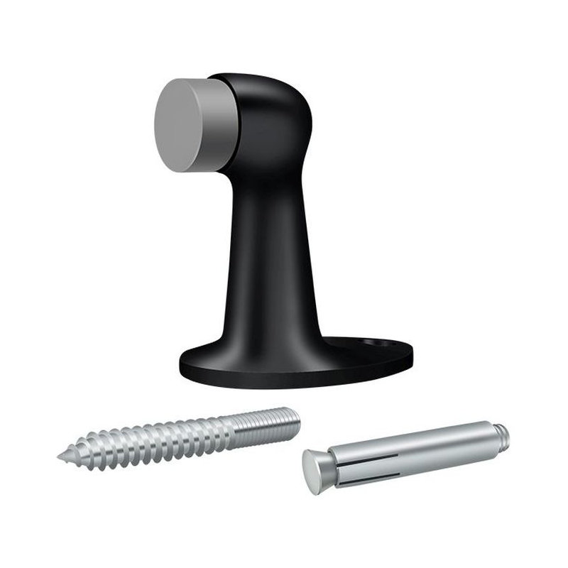 Pare-chocs de porte de plancher Deltana 2 pi 7/8 po, laiton massif avec peinture noire DELB278U19, Peint en noir