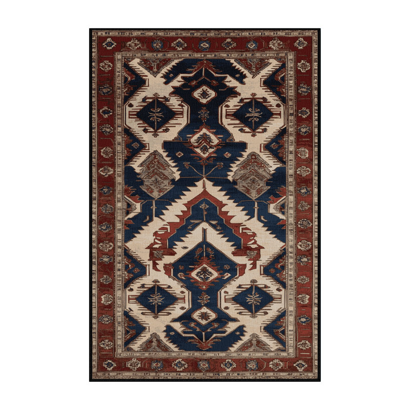 Machine Washable Persian Black Area Rug, Rectangle 6' x 9'
