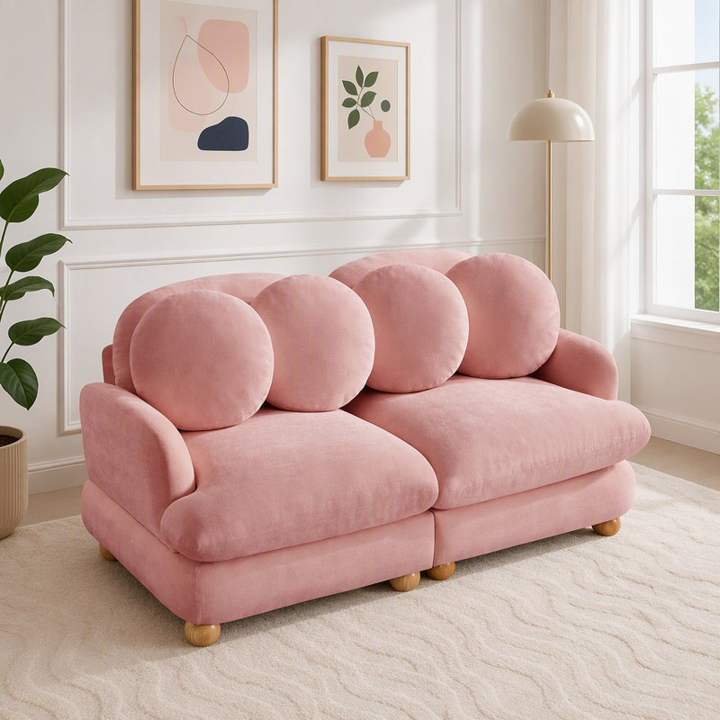 Canapé modulaire modulaire avec revêtement en chenille, Chenille rose