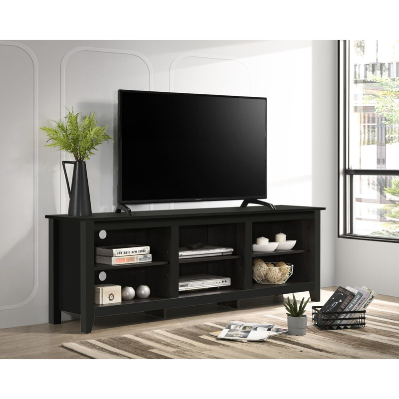 Bernardo Black 70"W TV Stand With Open Shelves And Cable Management, Black