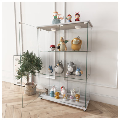 Modern Glass Display Cabinet with LED Lights - Tempered Glass Curio Cabinet for Collectibles, Books & Decor