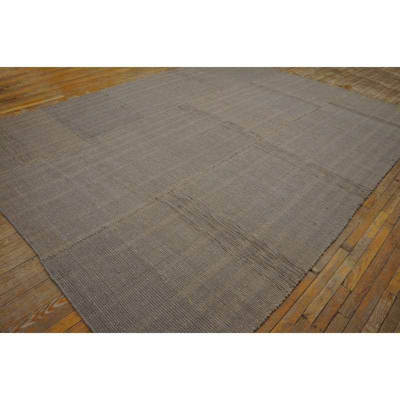 Tapis bleu clair / gris en laine noué à la main de conception unique 9 pi x 12 pi