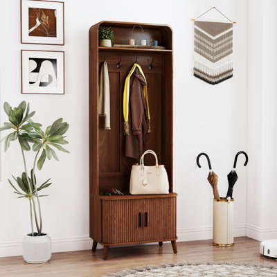 Arbre d'entrée 66,9 po avec rangement, banc de rangement, portemanteau avec 4 crochets et 2 portes cannelées