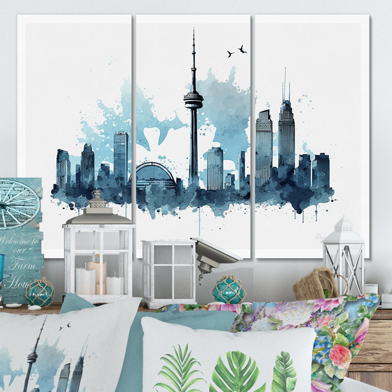 Toronto Skyline V - 3 pièces sur toile, H 28 po x l 36 po x P 1 po, Toile tendue