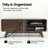 TV Stand With Storage, Entertainment Center With Slatted Sliding Door, Mid Century Modern TV Stand, Farmhouse Media Console For Living Room (Walnut, 46")