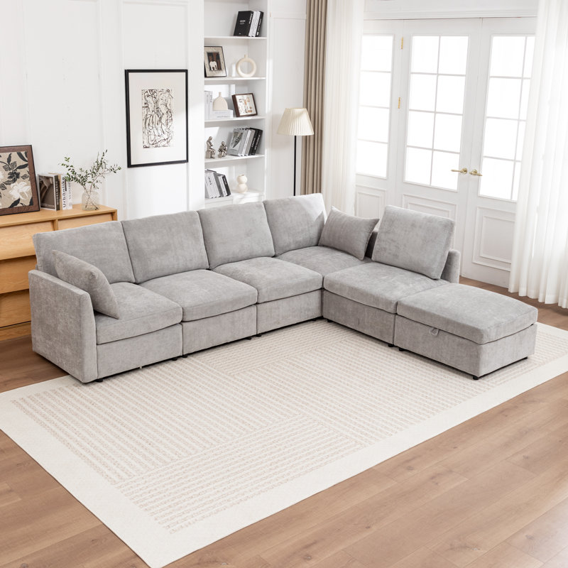 Canapé modulaire en L 6 pièces Wilroy, Gris