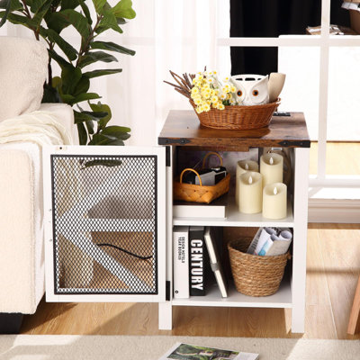 Table de chevet rustique avec station de charge, table de bout avec ports USB et tablette de chargement sans fil pour le salon de la chambre à coucher