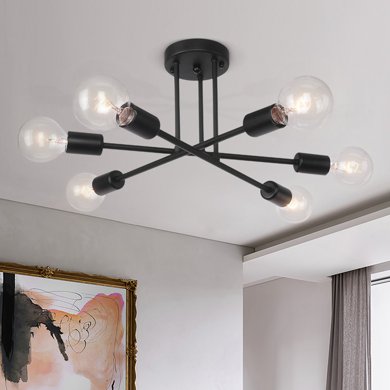 Worley 6-Light 48cm Industrial Sputnik Semi Flush Mount , Black