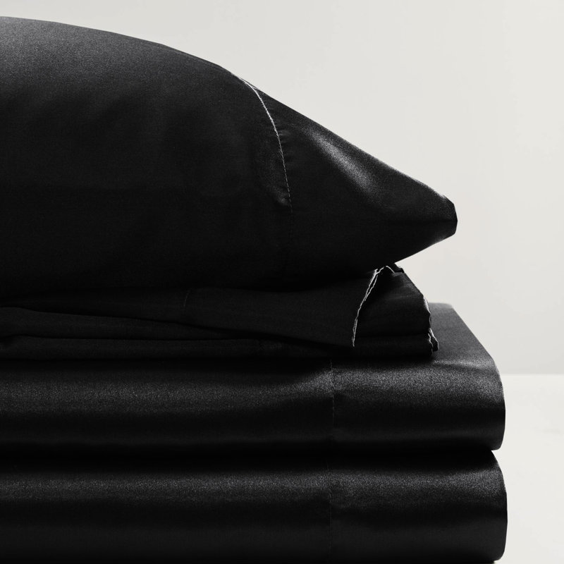 Drap de luxe divisé 7 pièces en satin 100% satin noir, doux et lisse