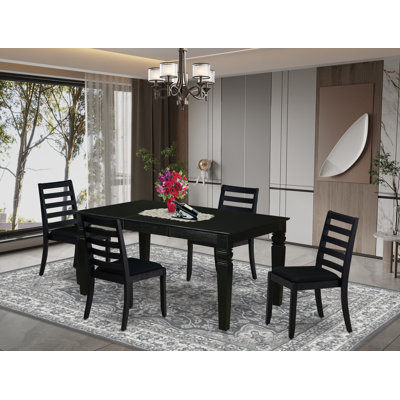 5 Piece Dining Set Includes a Rectangular Table and 4 Stackable Polyester Chairs, Black