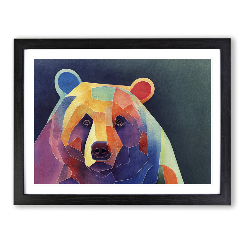 Bear In Watercolour Framed Print, Black, 46cm H x 64cm W x 2cm D