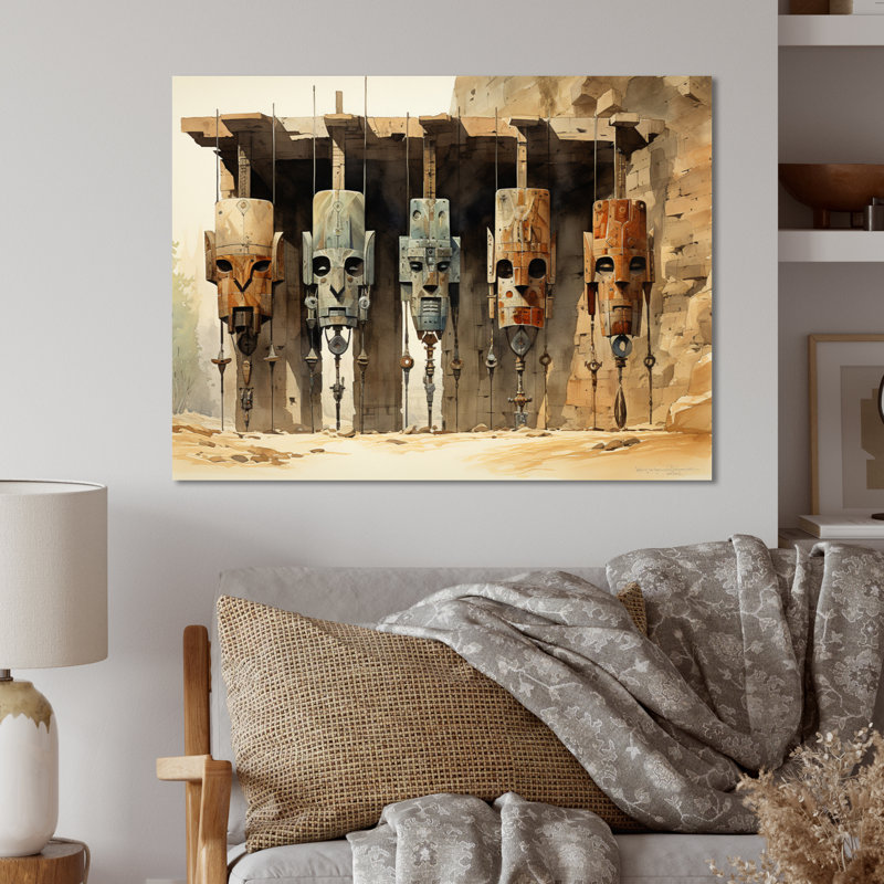 Masque de tribu africaine Dogon I - décoration murale tribal africain en métal, H 16 po x l 32 po x P 1 po