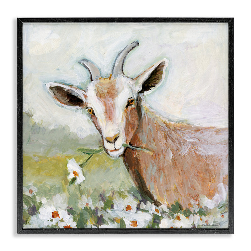 «Pastoral Goat & Daisy», art de la giclée encadrée, design par Susan Winget, Giclée encadrée noir minuit, H 12 po x l 12 po
