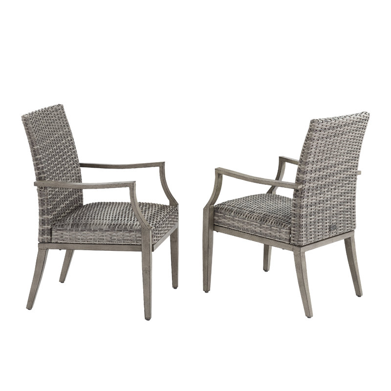 Patio Aluminum & Wicker Padded Dining Armchairs