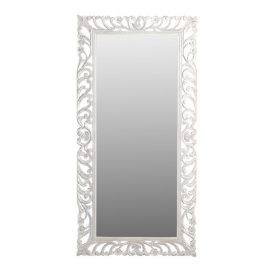 Margo Mirror In Distressed White Finished Handcarved Solid Wood