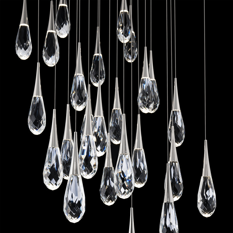 Hibiscus 23 Light Crystal LED Multi-Light Pendant, Polished Nickel, 23