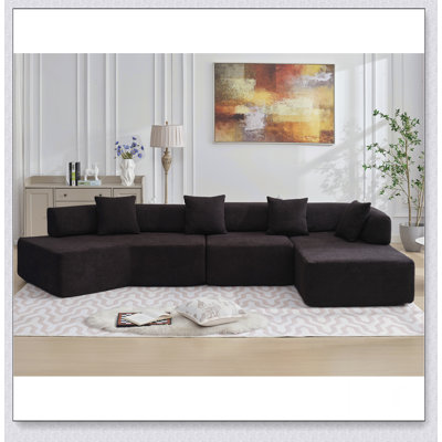 Modern Minimalist 140" L-Shape Couch ,No Assembly Required,Boucle,Modular Sofa