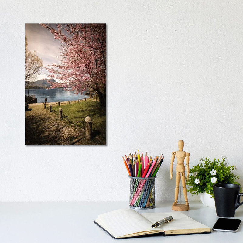 Sakura On Lake Como by Enzo Romano - Wrapped Canvas Print, 30.48cm H x 20.32cm W x 1.905cm D