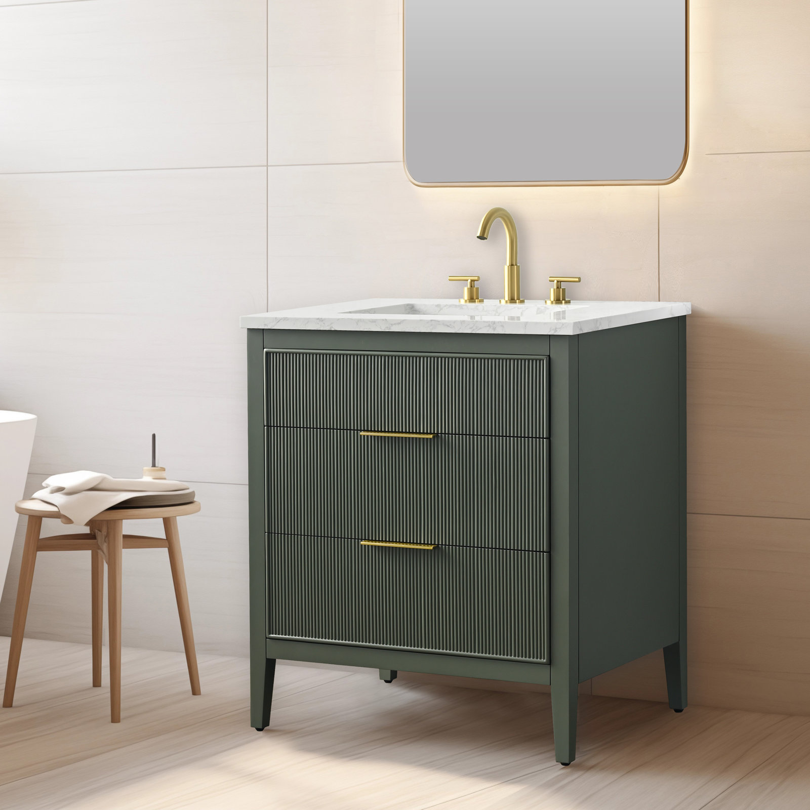 Bilroy 30" Oak Single Bathroom Vanity, Vintage Green