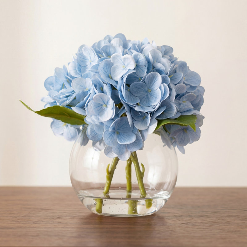 Fleurs d'hortensia artificielles avec vase, Bleu